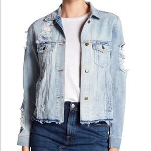 On The Road Womens Perla Distressed Denim Jacket Trucker Biker Grunge Medium